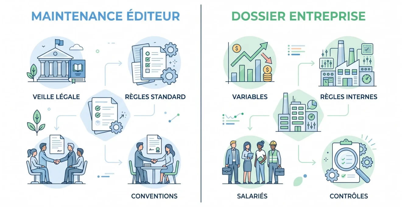 Comparaison entre maintenance réglementaire du logiciel et paramétrage spécifique de l'entreprise